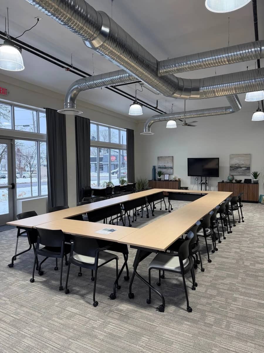 The Main Room with tables arranged for a large meeting